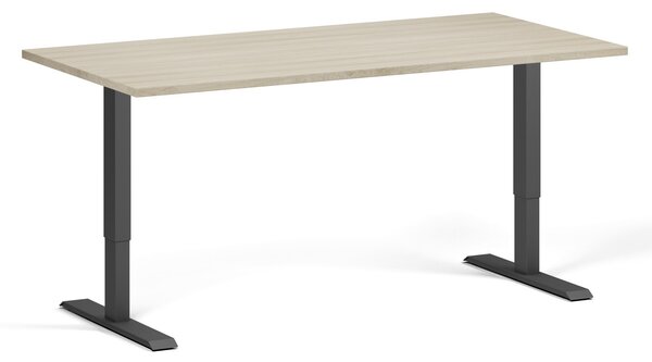 Výškově nastavitelný stůl, 160x80 cm, 1 motor, černá podnož, dub přírodní