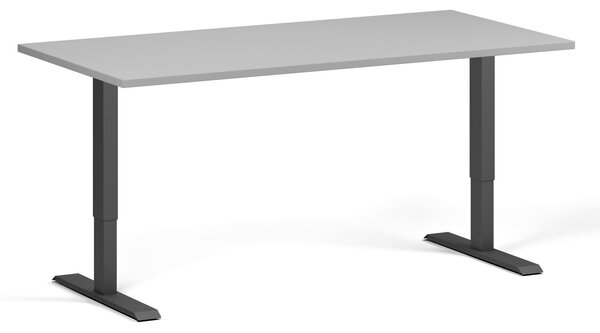 Výškově nastavitelný stůl, 160x80 cm, 1 motor, černá podnož, šedá