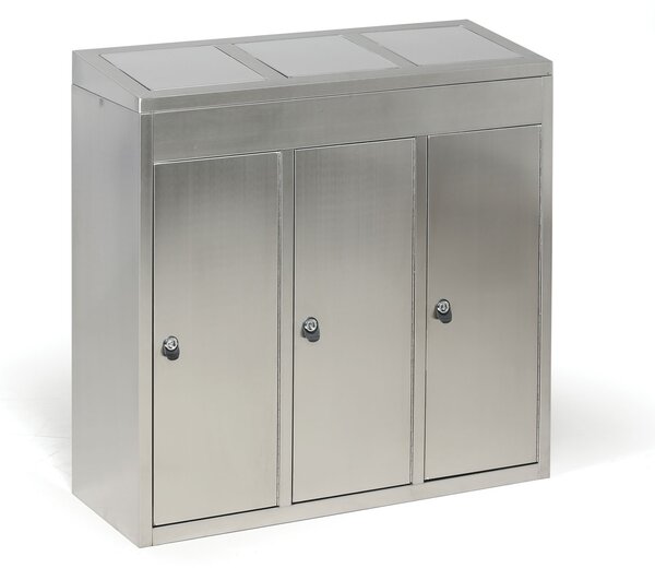 Odpadkový koš na tříděný odpad, 3x37 l, nerez