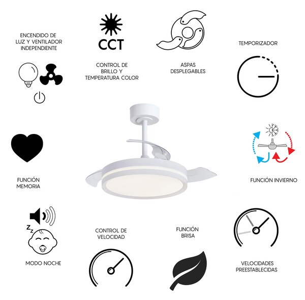Mantra 9549 Villena Mini, rozvinovací ventilátor se svítidlem a dálk. ovladačem, LED 30W 3000-5000K, bílá, průměr 42/91cm