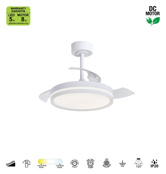 Mantra 9549 Villena Mini, rozvinovací ventilátor se svítidlem a dálk. ovladačem, LED 30W 3000-5000K, bílá, průměr 42/91cm