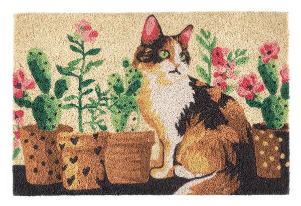 Rohožka z kokosového vlákna KOČKA A KAKTUSY 40 x 60 cm