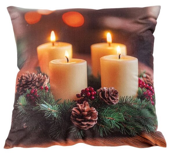 Polštářek s LED světlem ADVENTNÍ VĚNEC 40 x 40 cm