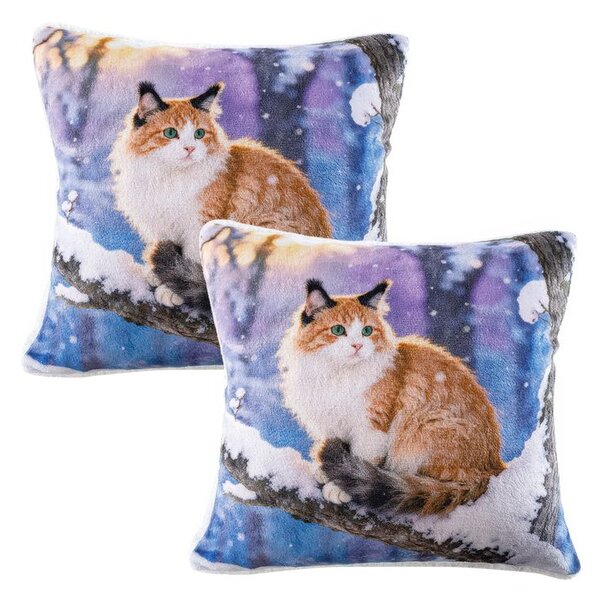 Sada 2 ks povlaků na polštářky z mikroplyše SNOW CAT 45 x 45 cm