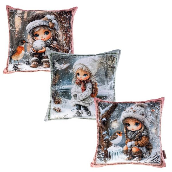 Sada 3 ks povlaků na polštářky WINTER GIRLS 45 x 45 cm