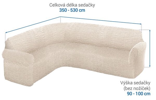 Bielastické potahy CRISTINA smetanová rohová sedačka (š. 350 - 530 cm)