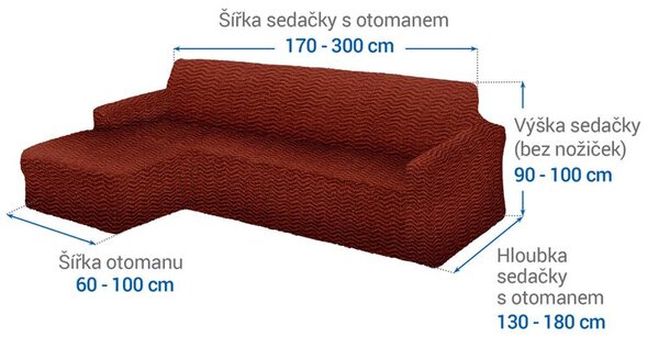 Bielastické potahy CRISTINA měděná sedačka s otomanem vlevo (š. 170 - 300 cm)