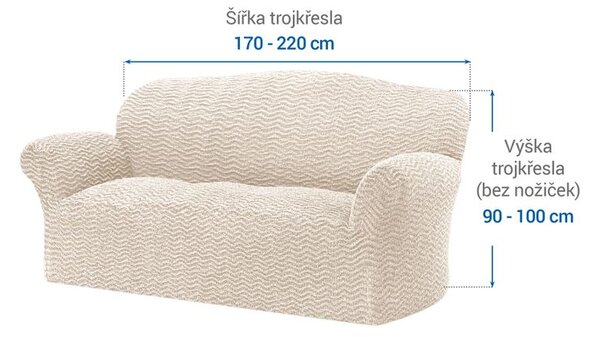 Bielastické potahy CRISTINA smetanová trojkřeslo (š. 170 - 220 cm)