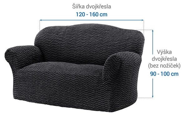 Bielastické potahy CRISTINA antracitová dvojkřeslo (š. 120 - 160 cm)