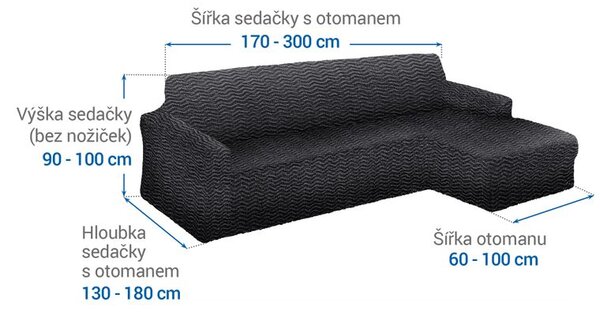 Bielastické potahy CRISTINA antracitová sedačka s otomanem vpravo (š. 170 - 300 cm)