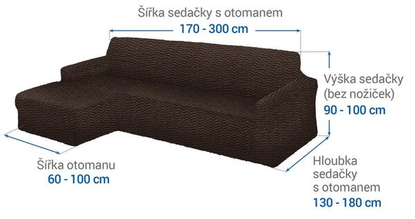 Bielastické potahy CRISTINA tabáková sedačka s otomanem vlevo (š. 170 - 300 cm)