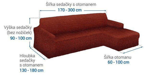 Bielastické potahy CRISTINA měděná sedačka s otomanem vpravo (š. 170 - 300 cm)
