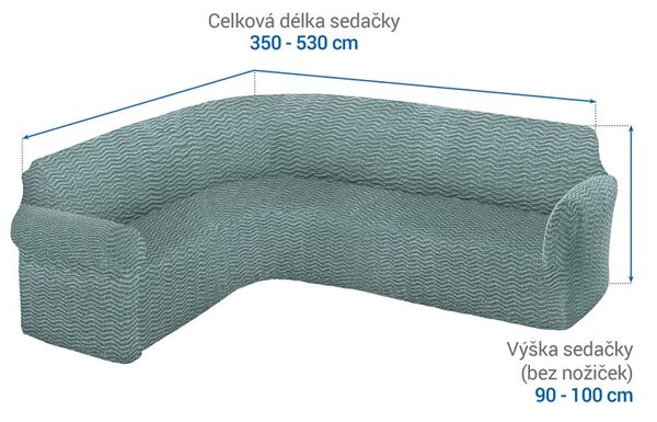 Bielastické potahy CRISTINA mátová rohová sedačka (š. 350 - 530 cm)