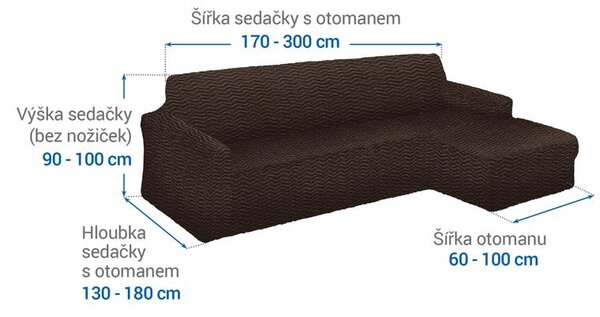 Bielastické potahy CRISTINA tabáková sedačka s otomanem vpravo (š. 170 - 300 cm)