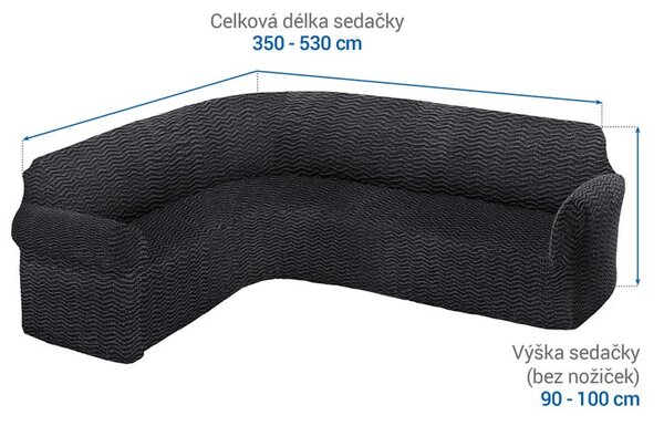 Bielastické potahy CRISTINA antracitová rohová sedačka (š. 350 - 530 cm)