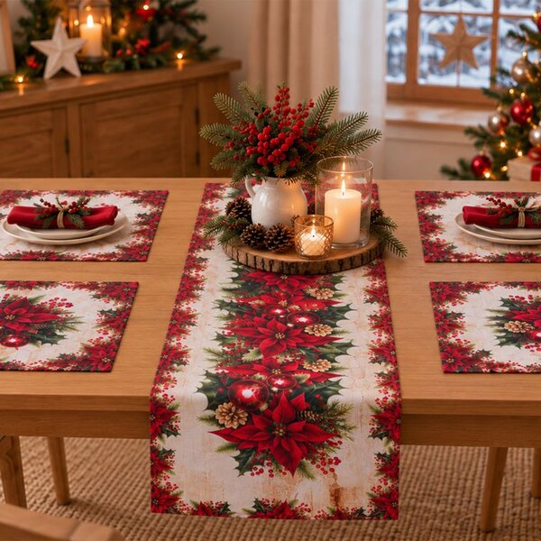 Sada 4 ks prostírání a stolního běhounu s teflonovou úpravou CHRISTMAS STAR