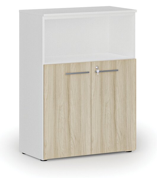 Kombinovaná kancelářská skříň PRIMO WHITE, 800 x 420 x 1087 mm, bílá/dub přírodní