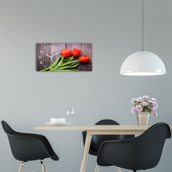 Skleněné hodiny na stěnu Červené tulipány pl_zsp_60x30_f_137777387