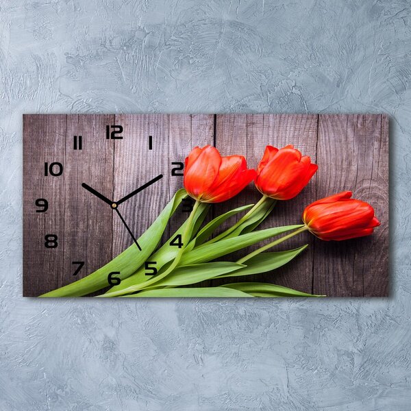 Skleněné hodiny na stěnu Červené tulipány pl_zsp_60x30_f_137777387