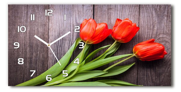 Skleněné hodiny na stěnu Červené tulipány pl_zsp_60x30_f_137777387