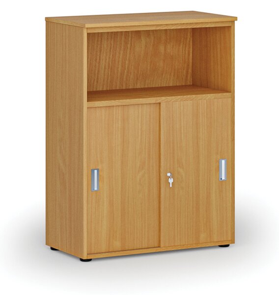 Kombinovaná kancelářská skříň se zásuvnými dveřmi PRIMO WOOD, 800 x 420 x 1087 mm, buk