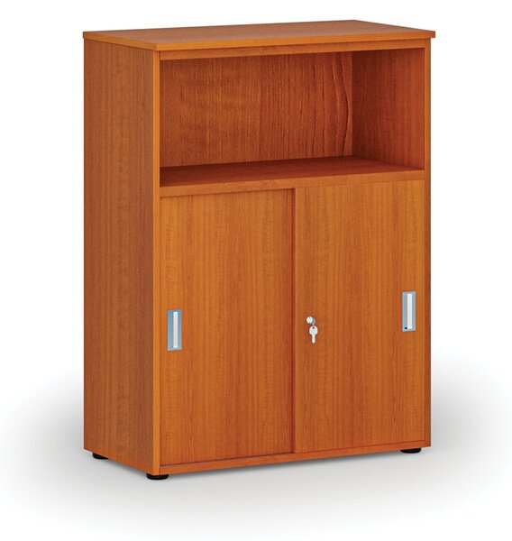 Kombinovaná kancelářská skříň se zásuvnými dveřmi PRIMO WOOD, 800 x 420 x 1087 mm, třešeň