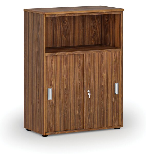 Kombinovaná kancelářská skříň se zásuvnými dveřmi PRIMO WOOD, 800 x 420 x 1087 mm, ořech
