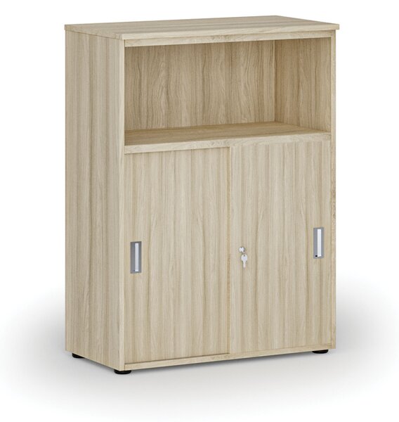 Kombinovaná kancelářská skříň se zásuvnými dveřmi PRIMO WOOD, 800 x 420 x 1087 mm, dub přírodní