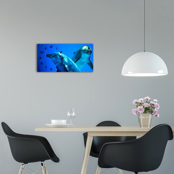 Moderní skleněné hodiny na stěnu Dva delfíni pl_zsp_60x30_f_16277956