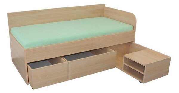 Rohová vyvýšená dětská postel s úložným prostorem INA, 90x200