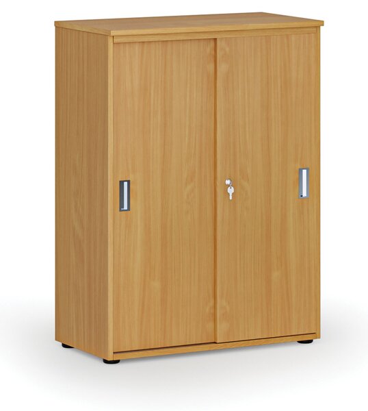 Kancelářská skříň se zasouvacími dveřmi PRIMO WOOD, 800 x 420 x 1087 mm, buk
