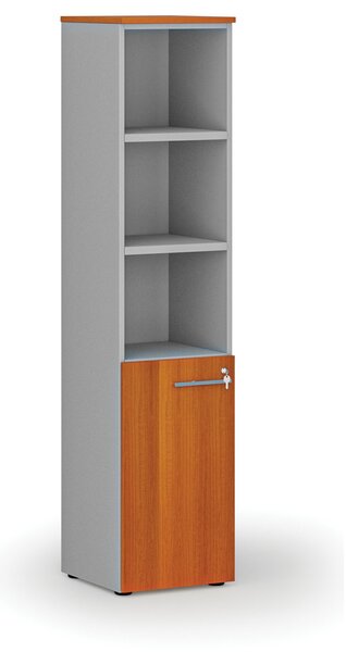 Kombinovaná kancelářská skříň PRIMO GRAY, dveře na 2 patra, 400 x 420 x 1781 mm, šedá/třešeň