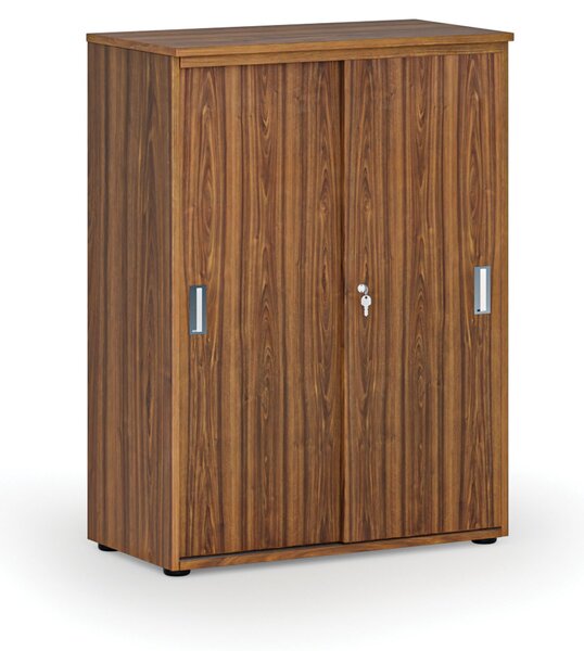 Kancelářská skříň se zasouvacími dveřmi PRIMO WOOD, 800 x 420 x 1087 mm, ořech