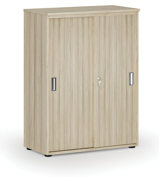 Kancelářská skříň se zasouvacími dveřmi PRIMO WOOD, 800 x 420 x 1087 mm, dub přírodní