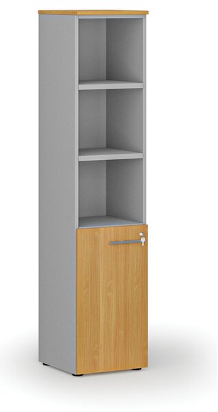 Kombinovaná kancelářská skříň PRIMO GRAY, dveře na 2 patra, 400 x 420 x 1781 mm, šedá/buk