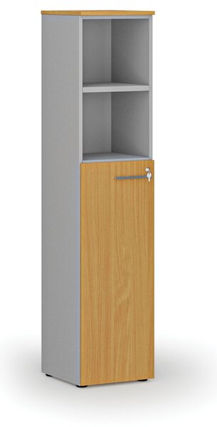 Kombinovaná kancelářská skříň PRIMO GRAY, dveře na 3 patra, 400 x 420 x 1781 mm, šedá/buk