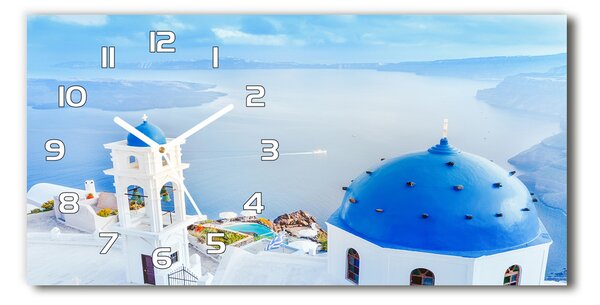 Skleněné hodiny na stěnu Santorini Řecko pl_zsp_60x30_f_183531188