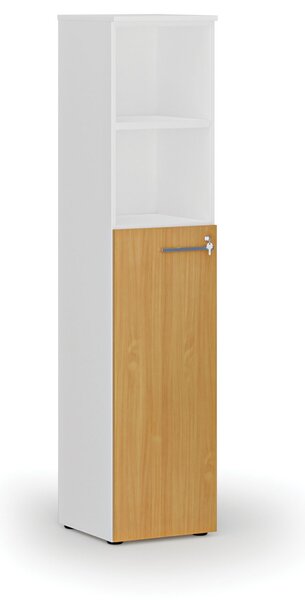 Kombinovaná kancelářská skříň PRIMO, dveře na 3 patra, 400 x 420 x 1781 mm, bílá/buk