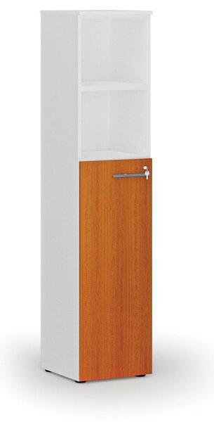 Kombinovaná kancelářská skříň PRIMO WHITE, dveře na 3 patra, 400 x 420 x 1781 mm, bílá/třešeň
