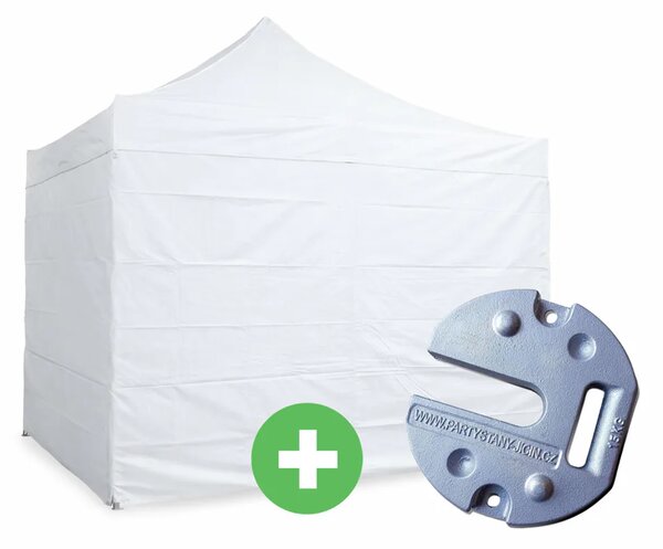Nůžkový stan 3x3m ALU PREMIUM SET - plné bočnice + závaží barva Bílá