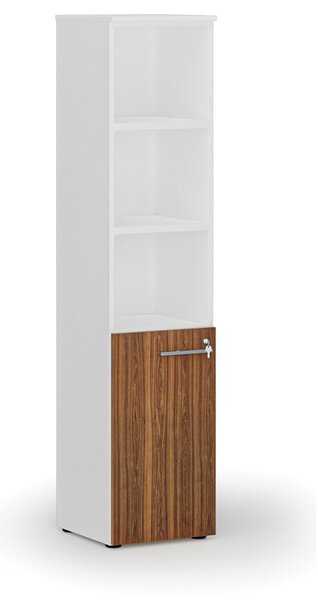 Kombinovaná kancelářská skříň PRIMO WHITE, dveře na 2 patra, 400 x 420 x 1781 mm, bílá/ořech