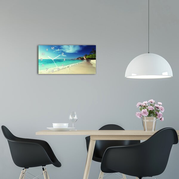 Skleněné hodiny na stěnu tiché Seychely pláž pl_zsp_60x30_f_188699214