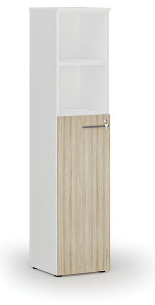 Kombinovaná kancelářská skříň PRIMO WHITE, dveře na 3 patra, 400 x 420 x 1781 mm, bílá/dub přírodní