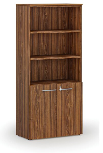 Kombinovaná kancelářská skříň PRIMO WOOD, dveře na 2 patra, 800 x 420 x 1781 mm, ořech