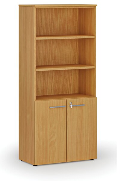Kombinovaná kancelářská skříň PRIMO WOOD, dveře na 2 patra, 800 x 420 x 1781 mm, buk