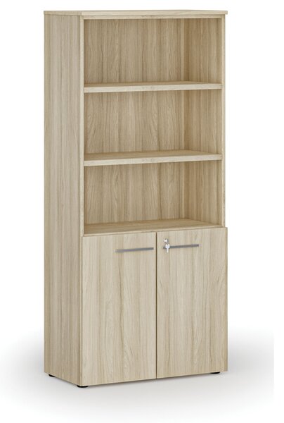 Kombinovaná kancelářská skříň PRIMO WOOD, dveře na 2 patra, 800 x 420 x 1781 mm, dub přírodní