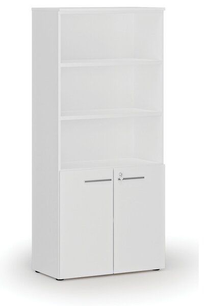 Kombinovaná kancelářská skříň PRIMO WHITE, dveře na 2 patra, 800 x 420 x 1781 mm, bílá