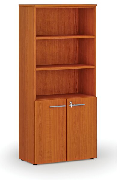 Kombinovaná kancelářská skříň PRIMO WOOD, dveře na 2 patra, 800 x 420 x 1781 mm, třešeň