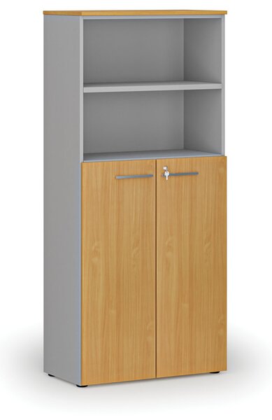 Kombinovaná kancelářská skříň PRIMO GRAY, dveře na 3 patra, 800 x 420 x 1781 mm, šedá/buk