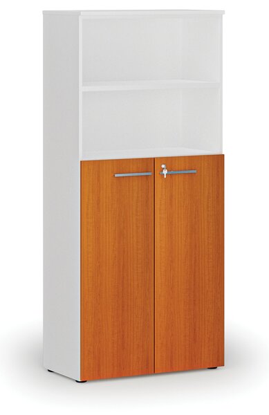 Kombinovaná kancelářská skříň PRIMO WHITE, dveře na 3 patra, 800 x 420 x 1781 mm, bílá/třešeň